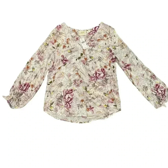 NWT ANTHROPOLOGIE Maeve Cream Floral Print Balloon Sleeve Tie Blouse. Size XS - Picture 5 of 14